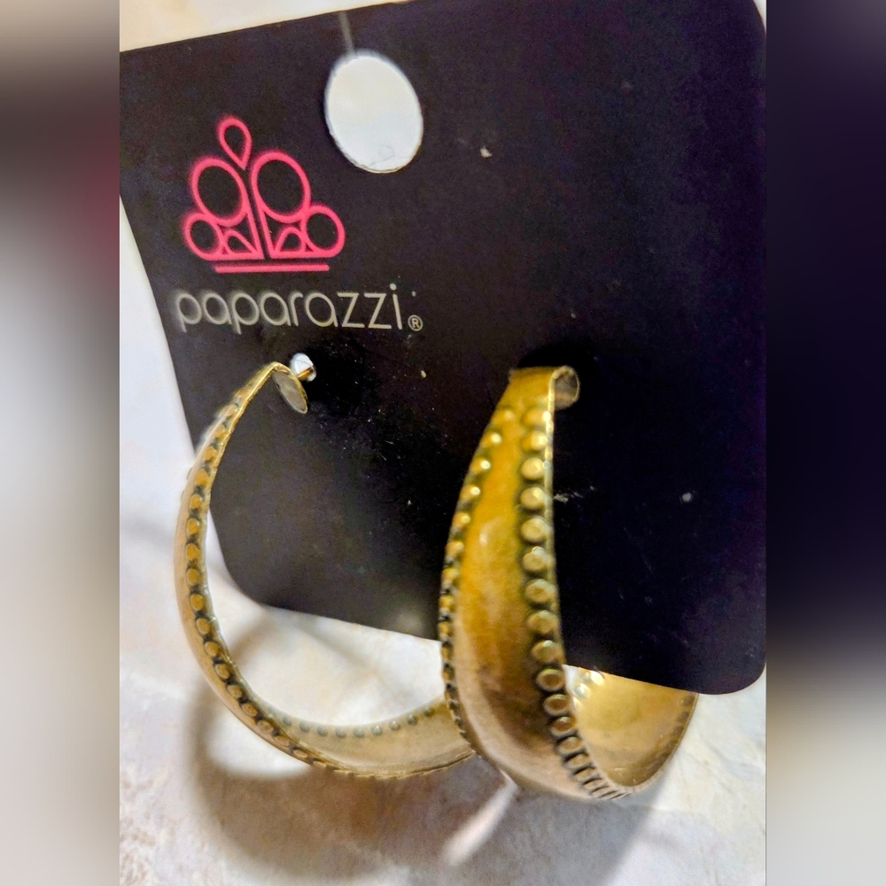 Paparazzi Brass Beaded Edge Hoop Earrings